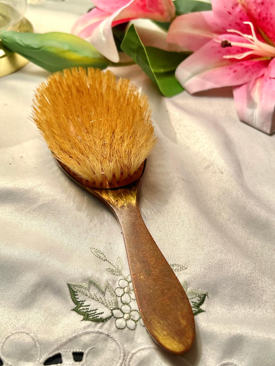 9 Inch Copper Natural Bristle Cleaning Brush with Wooden Handle