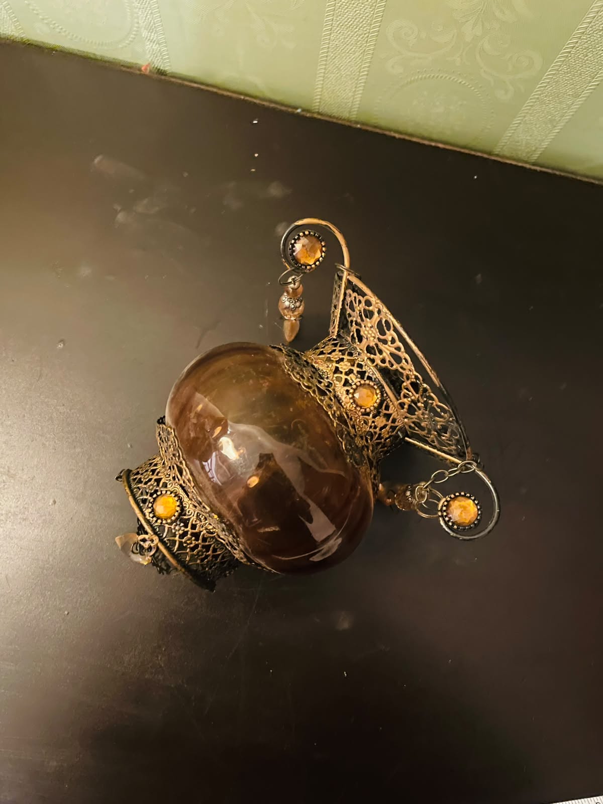 Vintage Amber Hanging Lantern Candle Holder
