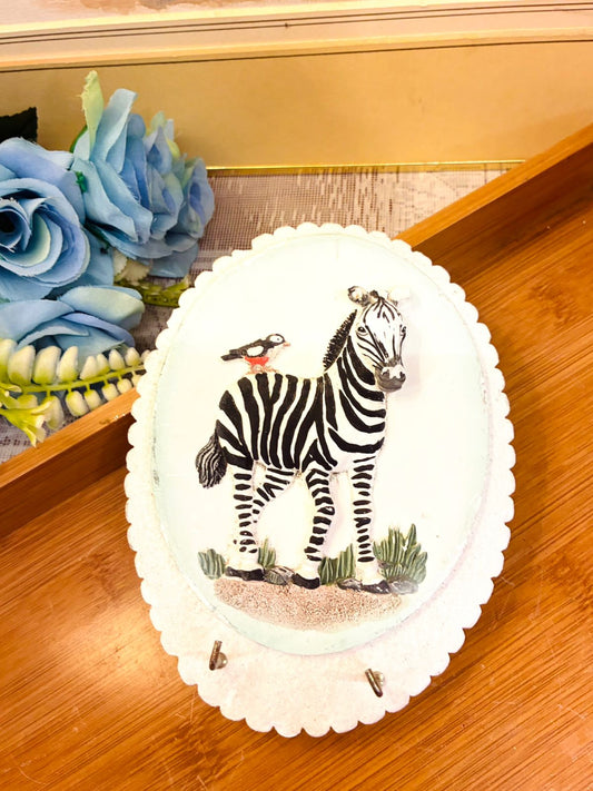 Zebra Key Holder – Decorative 3D Animal Design with Bird Accent