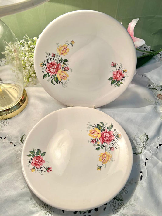Pink & Yellow Rose Floral Decor Plate – 9.5 Inch Set of 2