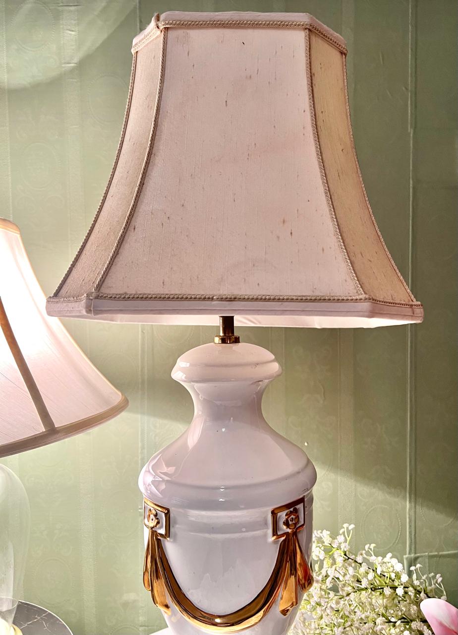 Vintage White & Gold Ceramic Table Lamp with Fabric Shade 70 cm
