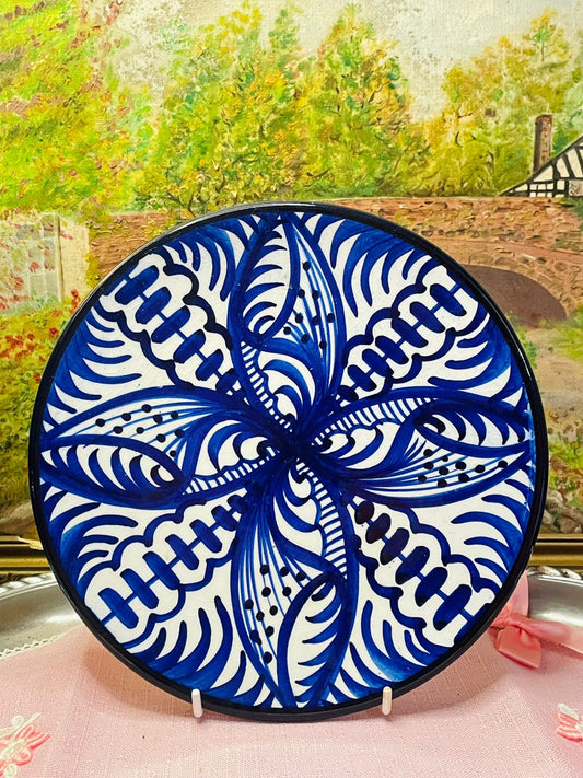 Hand-Painted Blue on White Glazed Ceramic Wall Decor – Traditional Vintage Plate Art