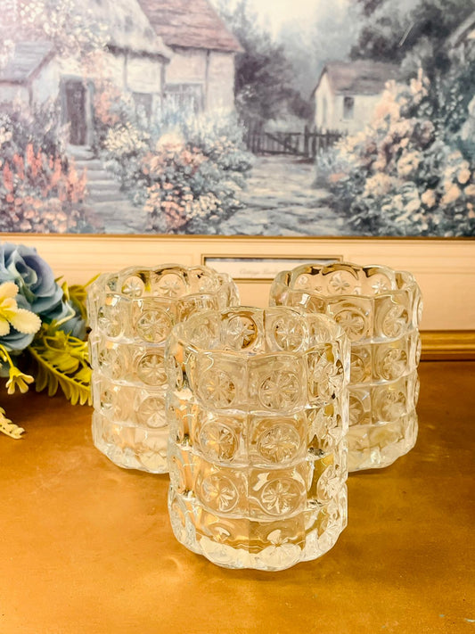 Set of 3 Vintage Cut Glass Candle Holders Decor IKEA