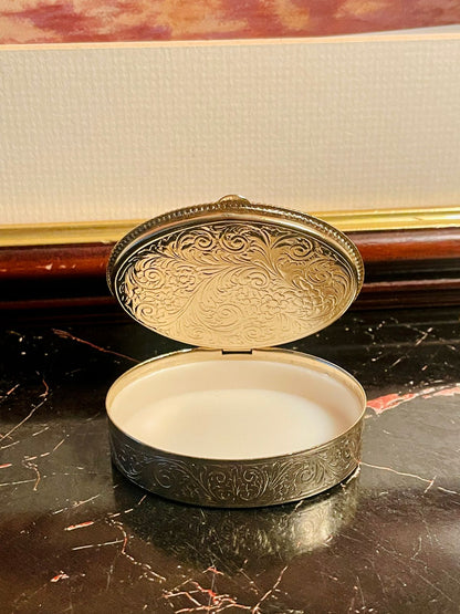 Elegant Vintage Oval Trinket Box with Angel Design – Collectible Jewelry Storage
