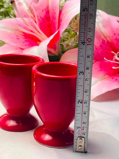 Pair of Red Ceramic Pedestal Egg holders Approx. 8 cm