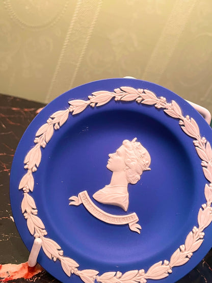 Vintage Wedgwood Blue Jasperware Silver Jubilee Plate, 4in