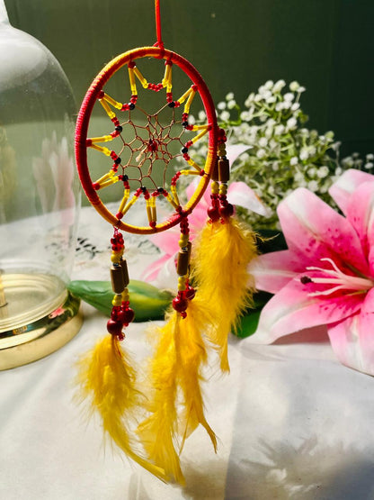 Red & Yellow Feather Dreamcatcher Hanging Decor 20 cm