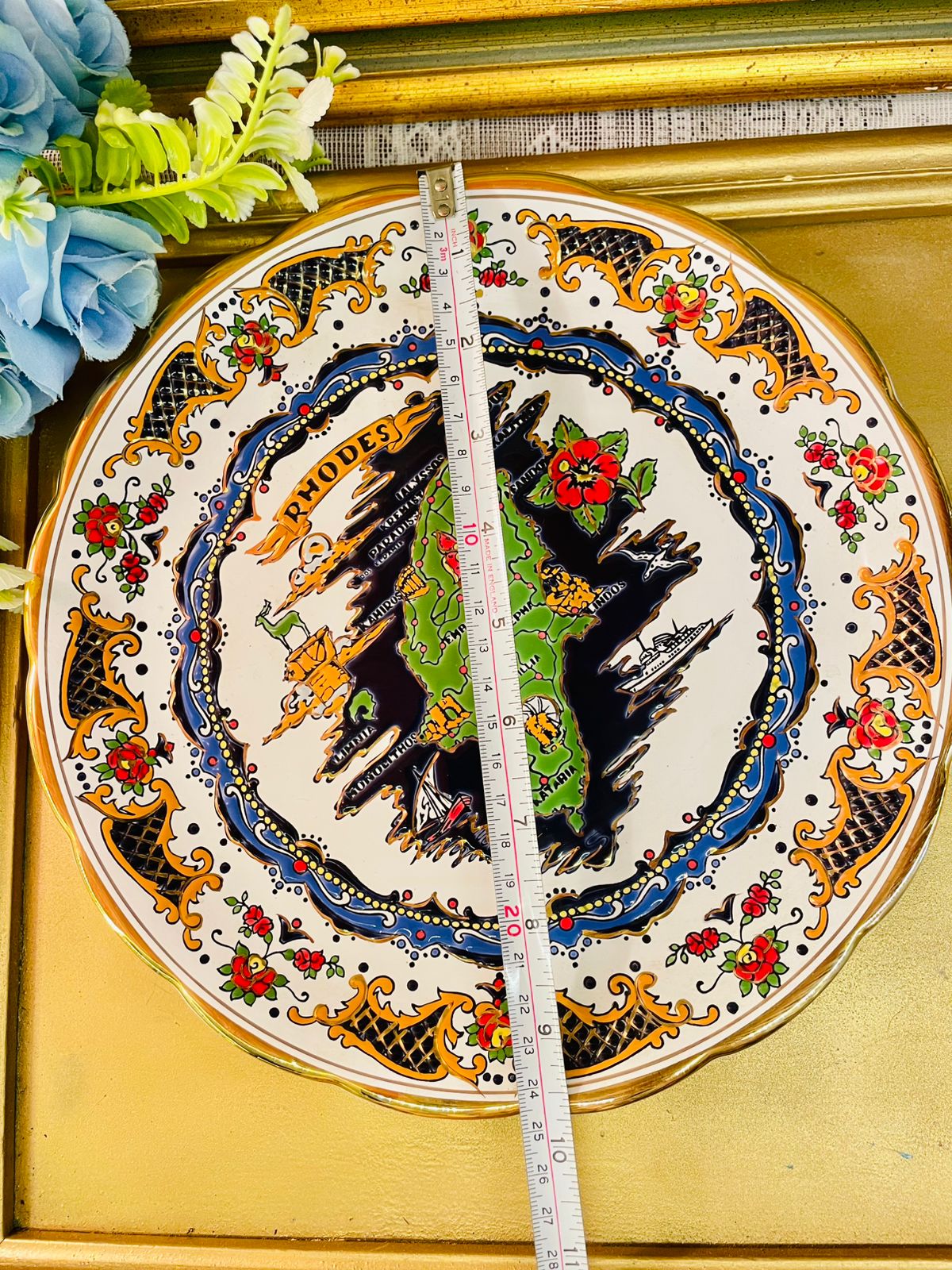 Hand-Painted Rhodes Map Plate – Greek Ceramic Home Decor 10in