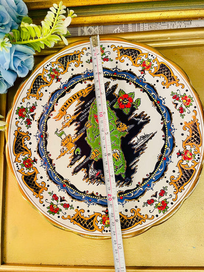 Hand-Painted Rhodes Map Plate – Greek Ceramic Home Decor 10in