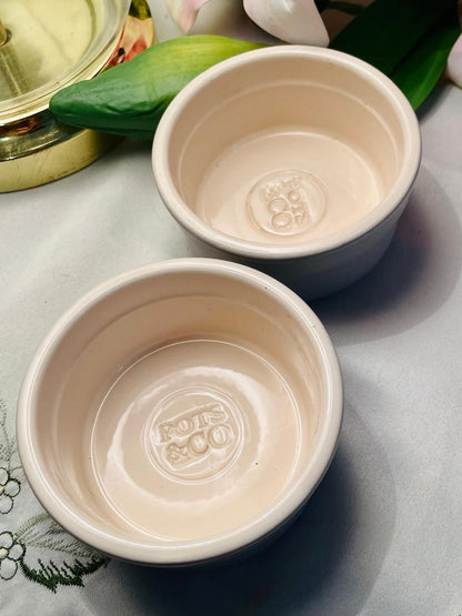 Set of 2 German Stoneware Ramekin Bowls – Cream & Dark Brown, Approx. 9 cm