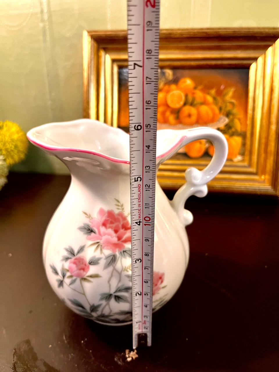 Vintage Pink Peony Porcelain Pitcher – 6 Inch