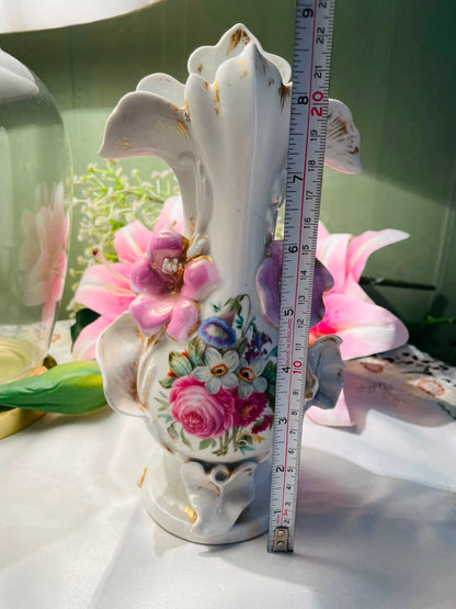 White Raised Floral Decorative Vase Approx. 20 cm