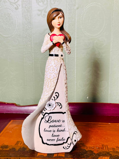 Vintage Lady Holding Heart Love Figurine – 9 Inch