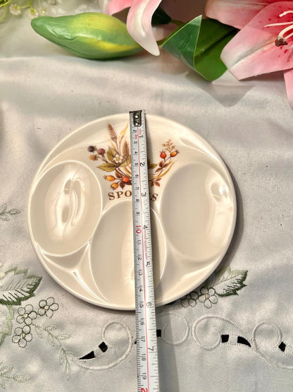 Vintage Harvest Floral Ceramic 3-Compartment Spoons Serving Dish – 6 Inch