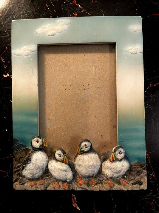 Vintage Puffin Coastal Photo Frame – Seaside Cottage Decor