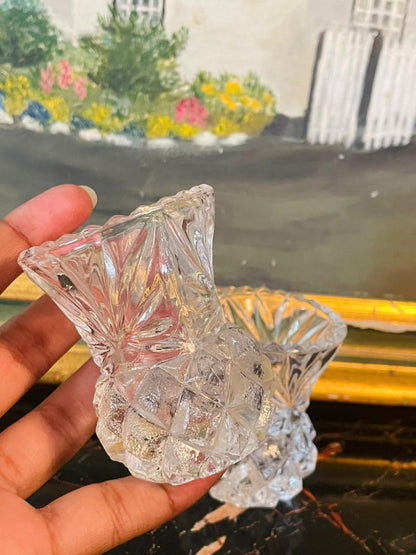 Set of 2 – Mini Crystal Vases | Vintage Pressed & Moulded Crystal Bud Vases