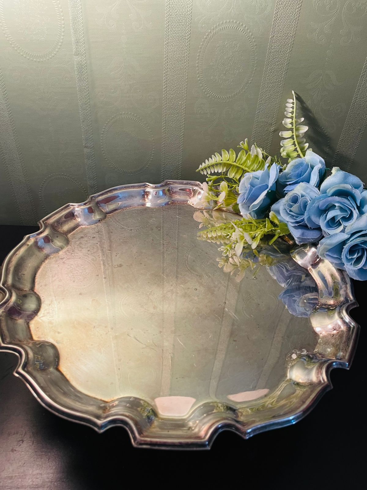 Vintage Silver Plated Round Serving Tray 12 Inch