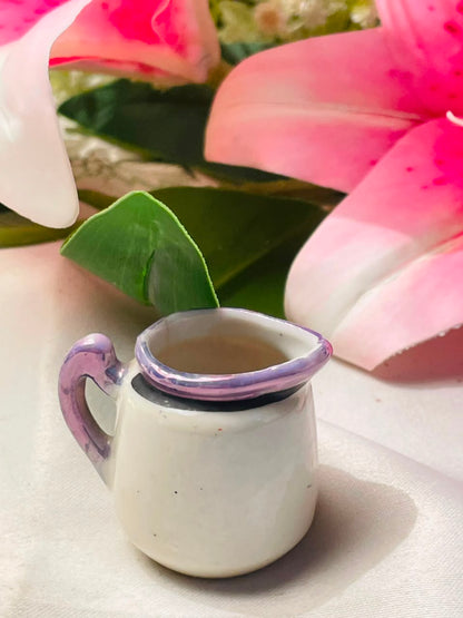 Miniature Cream Ceramic Jug with Lilac Handle Approx. 5 cm