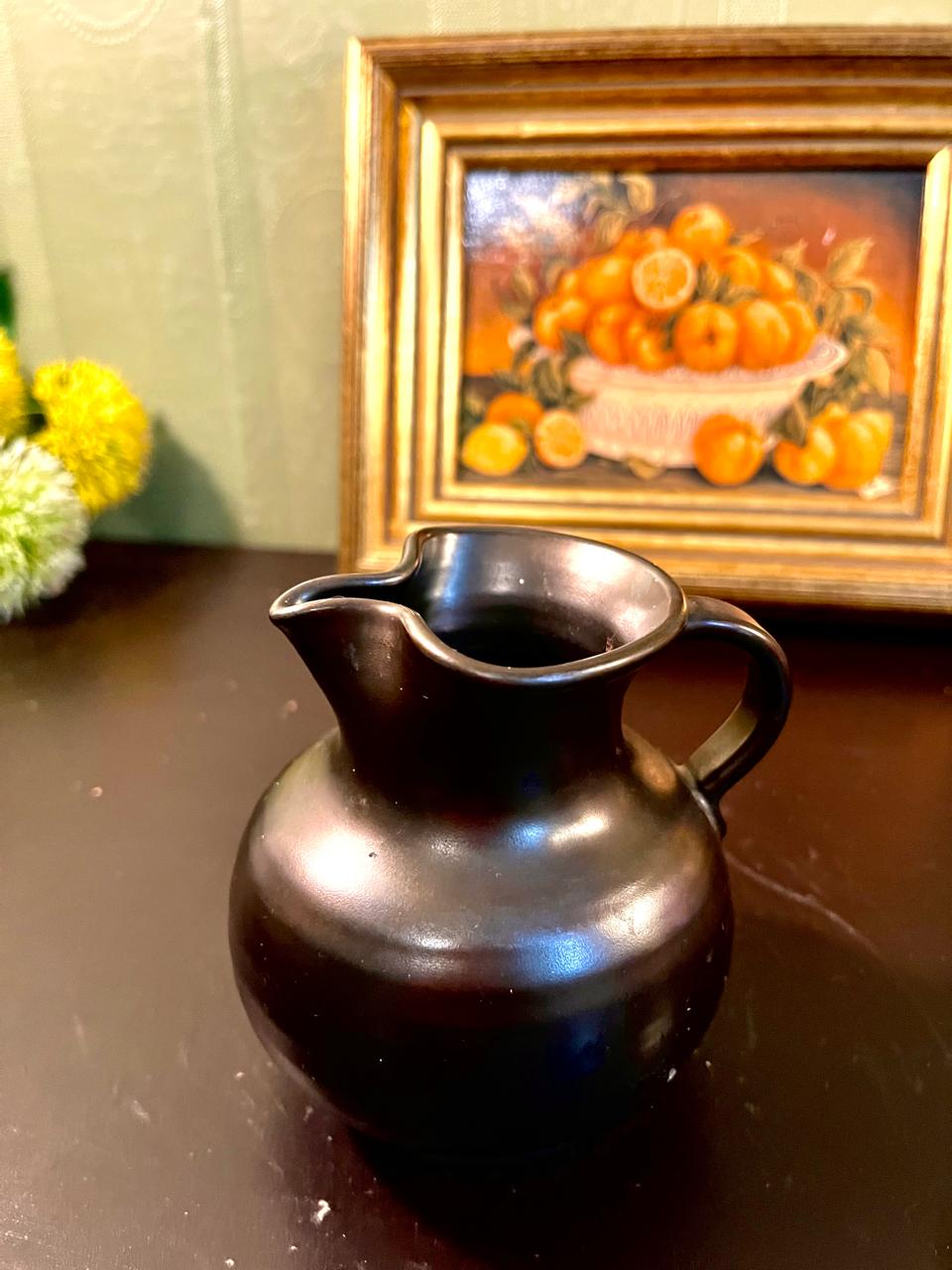 Vintage Black Ceramic Water Pitcher – 4 Inch