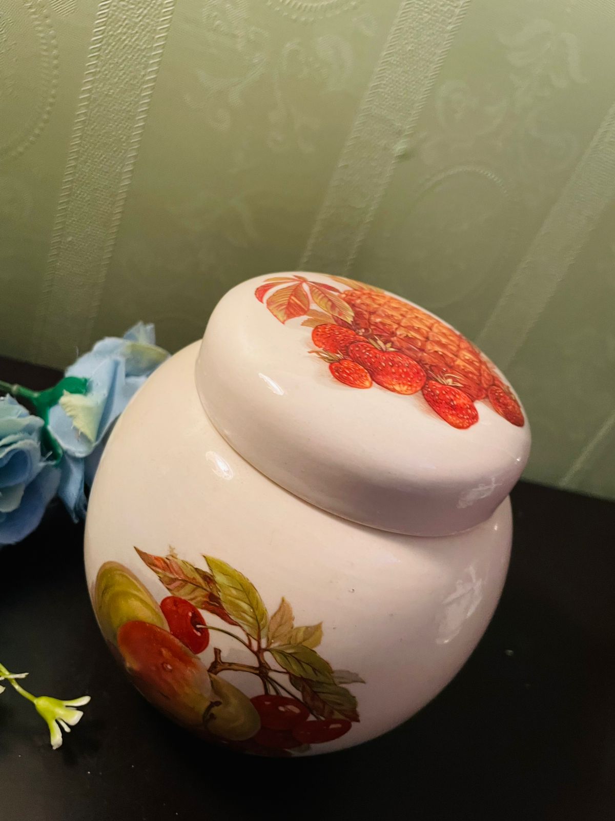 Vintage Fruit Motif Ceramic Ginger Jar with Lid