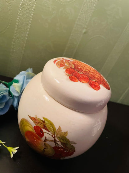 Vintage Fruit Motif Ceramic Ginger Jar with Lid