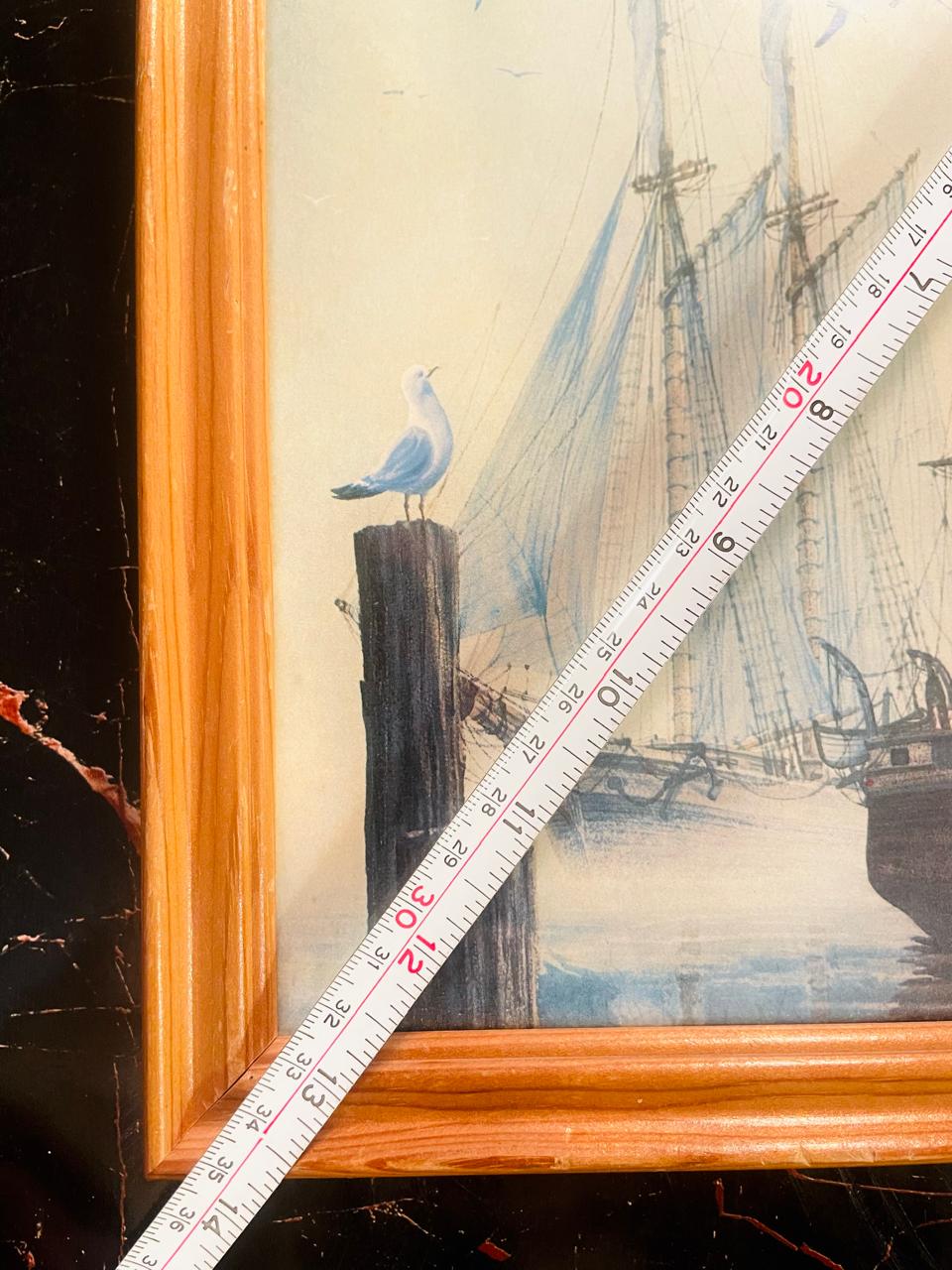 Vintage Sailing Ship Painting Framed Nautical Wall Art