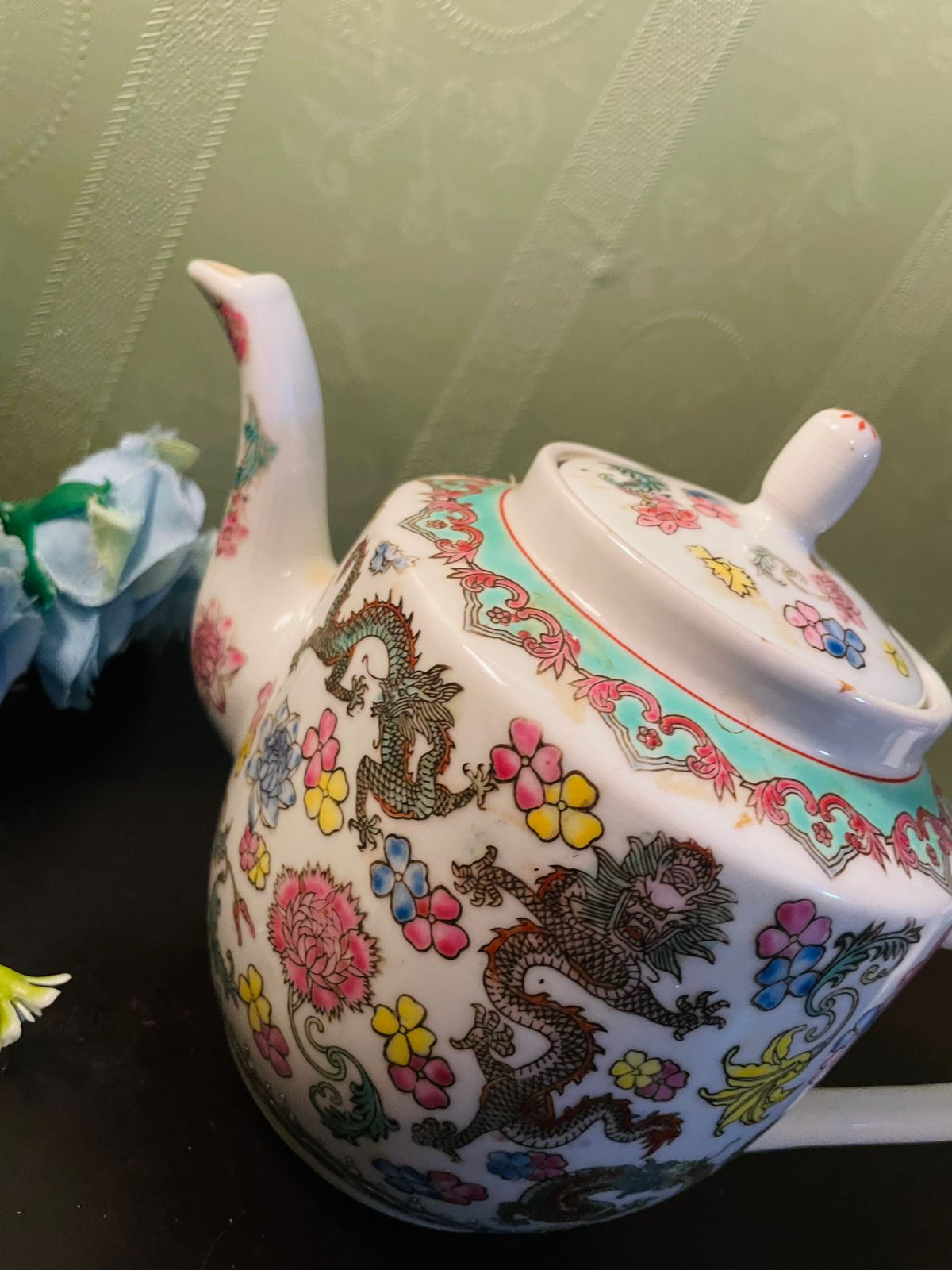 Vintage Chinese Dragon Porcelain Teapot