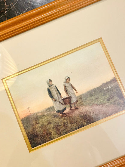 Framed Original Countryside Painting of Children Walking 12 inch