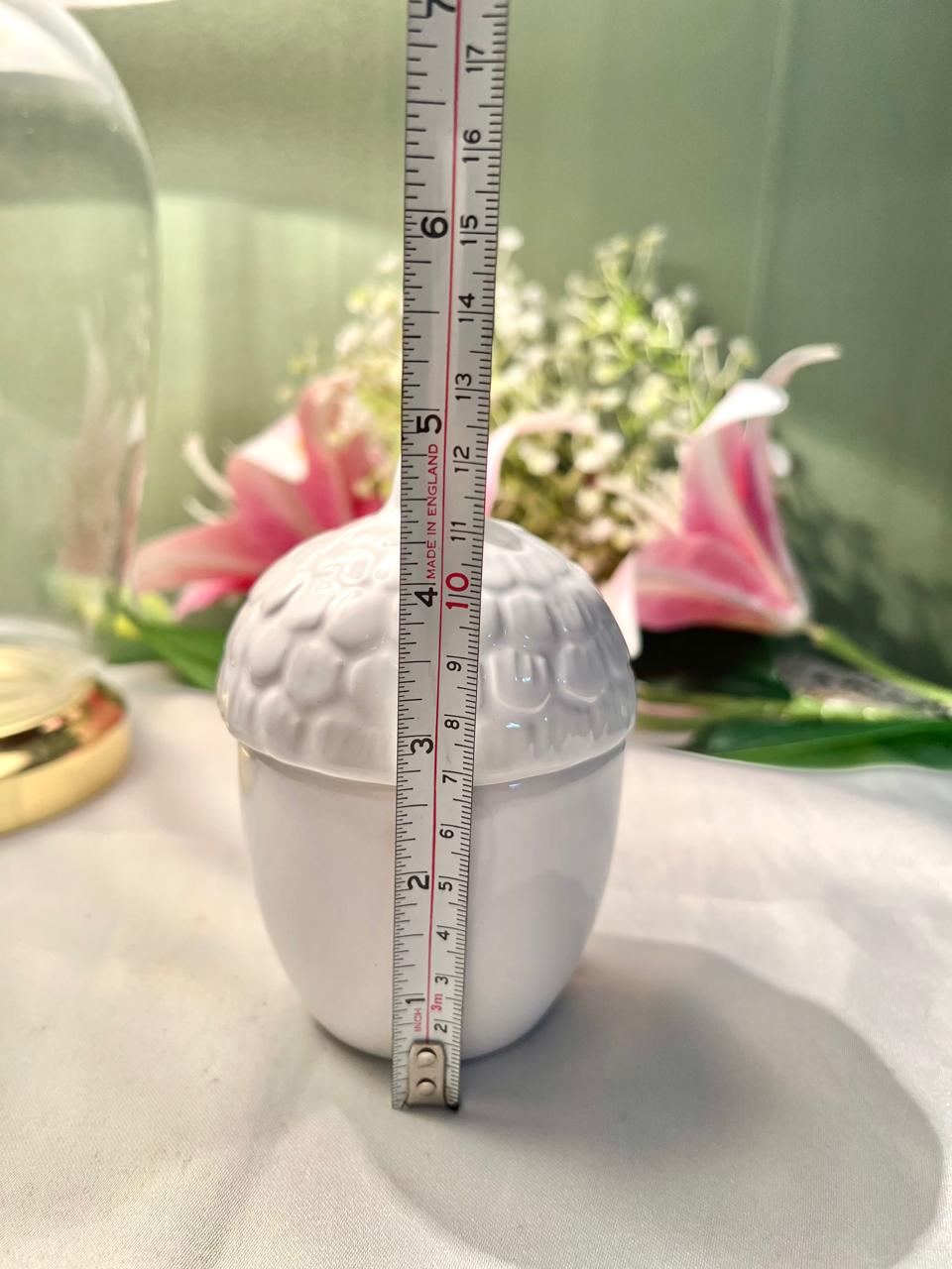 White Ceramic Acorn Lidded Jar 11cm