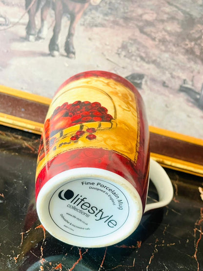 (Rustic Countryside) Lifestyle Fine Porcelain Mug – Fruit Basket Design (Designed in England)