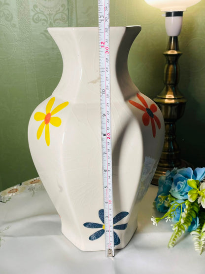 Vintage Hand painted White Floral Ceramic Vase 32 cm