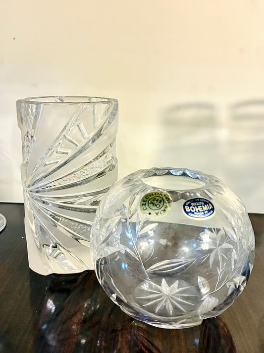 Vintage Etched Glass Vases – Elegant Bohemia Crystal Décor