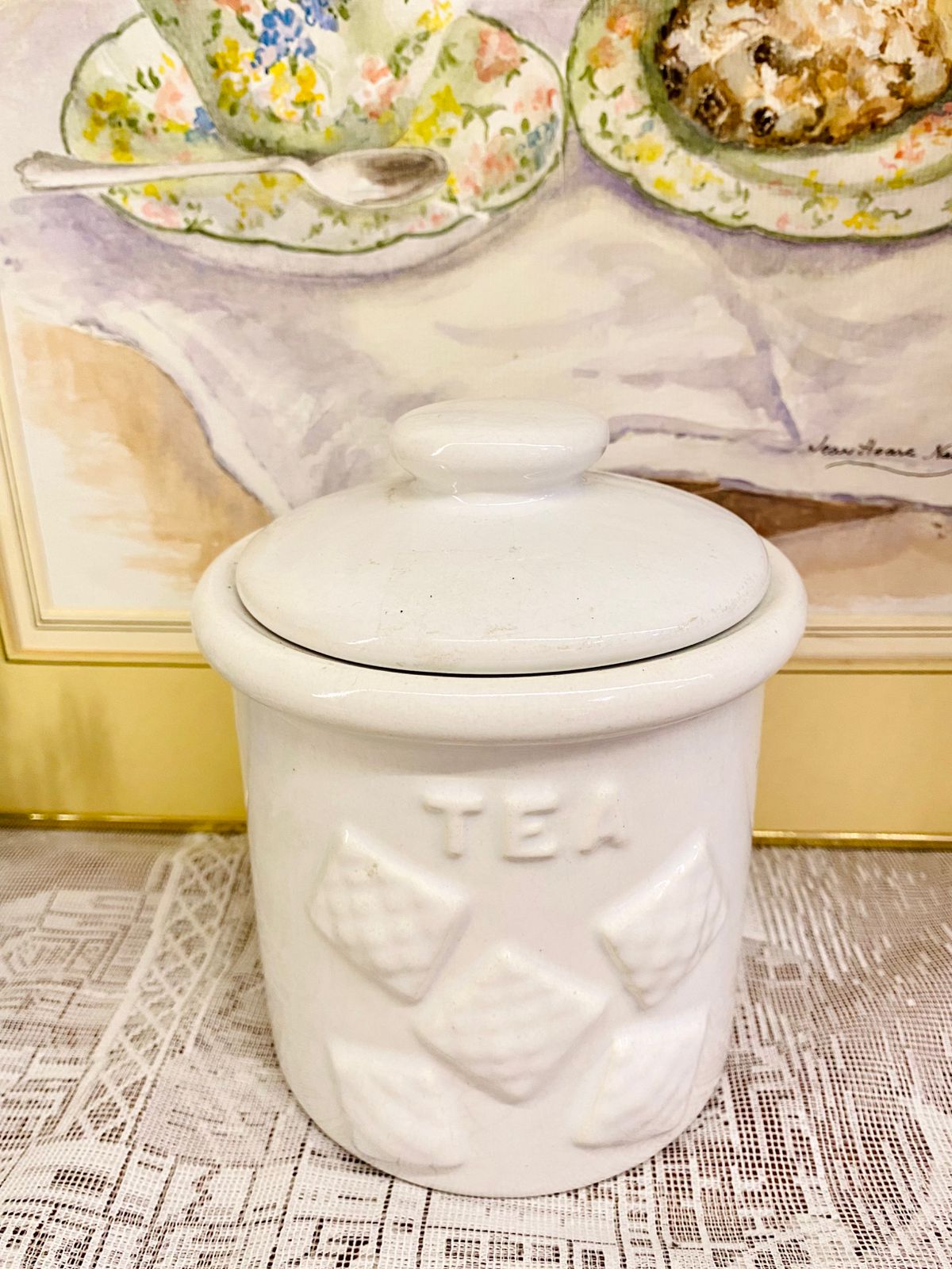 Vintage White Ceramic Coffee & Tea Storage Jars – Set of 2