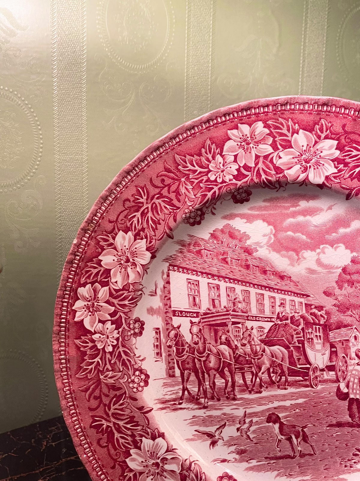 Royal Tudor Coaching Taverns Pink Transferware Plate 9 Inch