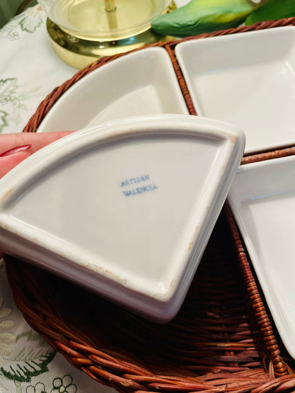 Artisan Valencia 6-Piece White Serving Dish Set with Wicker Tray