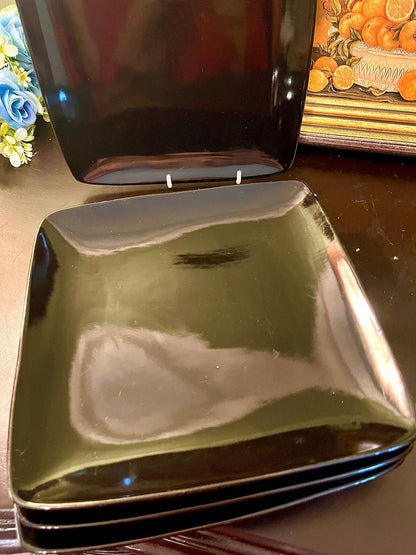 Vintage Black Square Dinner Plates Set – 9 Inch