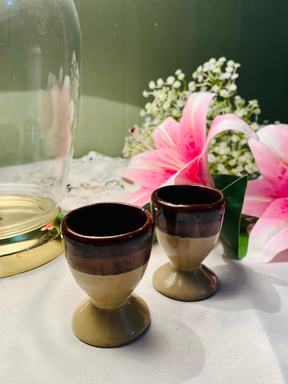 Vintage Brown & Cream Ceramic Egg Cups Set of 2