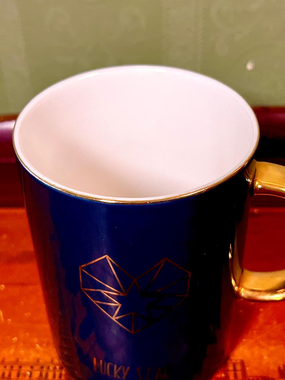 Navy Blue Lucky Star Ceramic Mug with Gold Handle 4.5"
