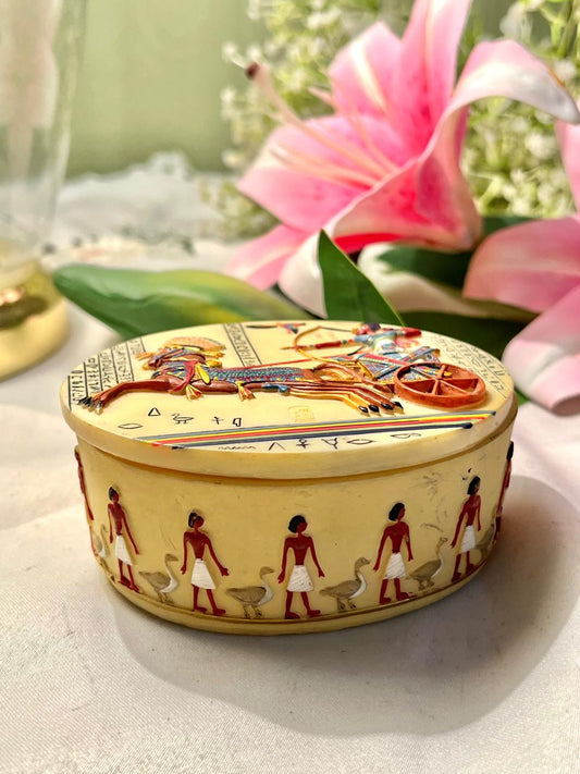 Egyptian Chariot & Hieroglyphic Decorative Trinket Box – 4 Inches
