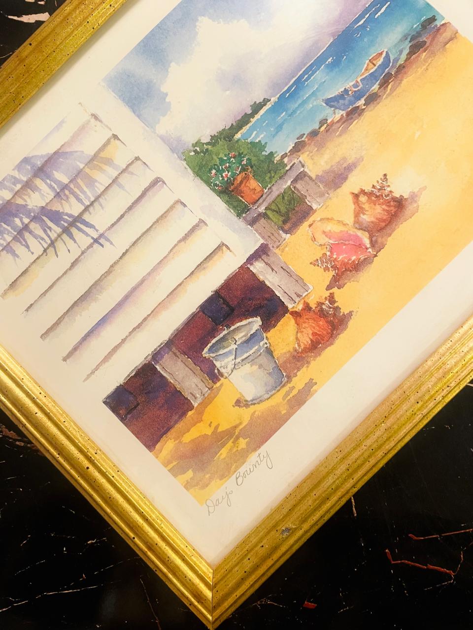 Vintage Coastal Painting Framed Beach Scene Wall Art