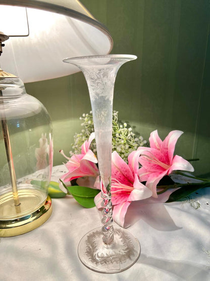 Etched Crystal Trumpet Vase 27 cm