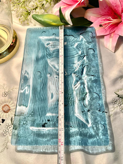 Blue Crystal Fish Design Large Serving Platter – 12 Inch