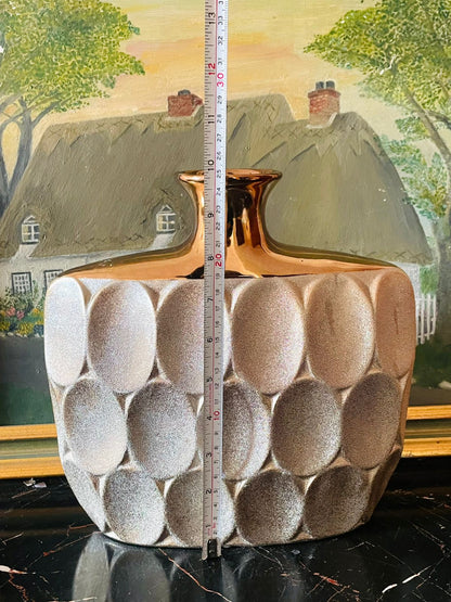 Modern Textured Ceramic Vase with Metallic Bronze Neck – Large Contemporary Accent Piece