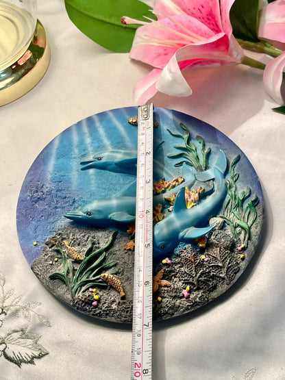 Dolphin Underwater Relief Wall Plaque Blue 18cm