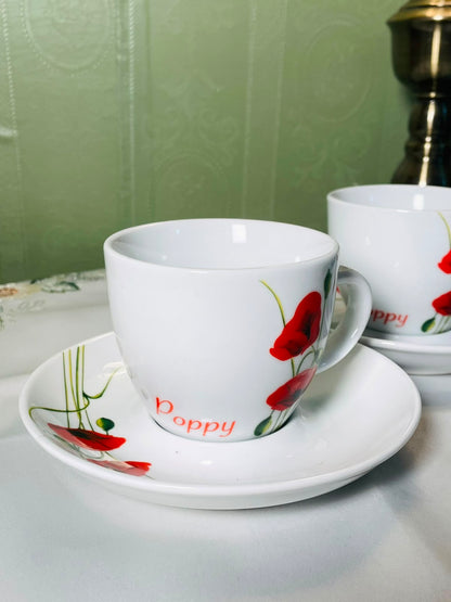 Red Poppy Oven-Safe Cup & Saucer 4-Piece Set 9 cm