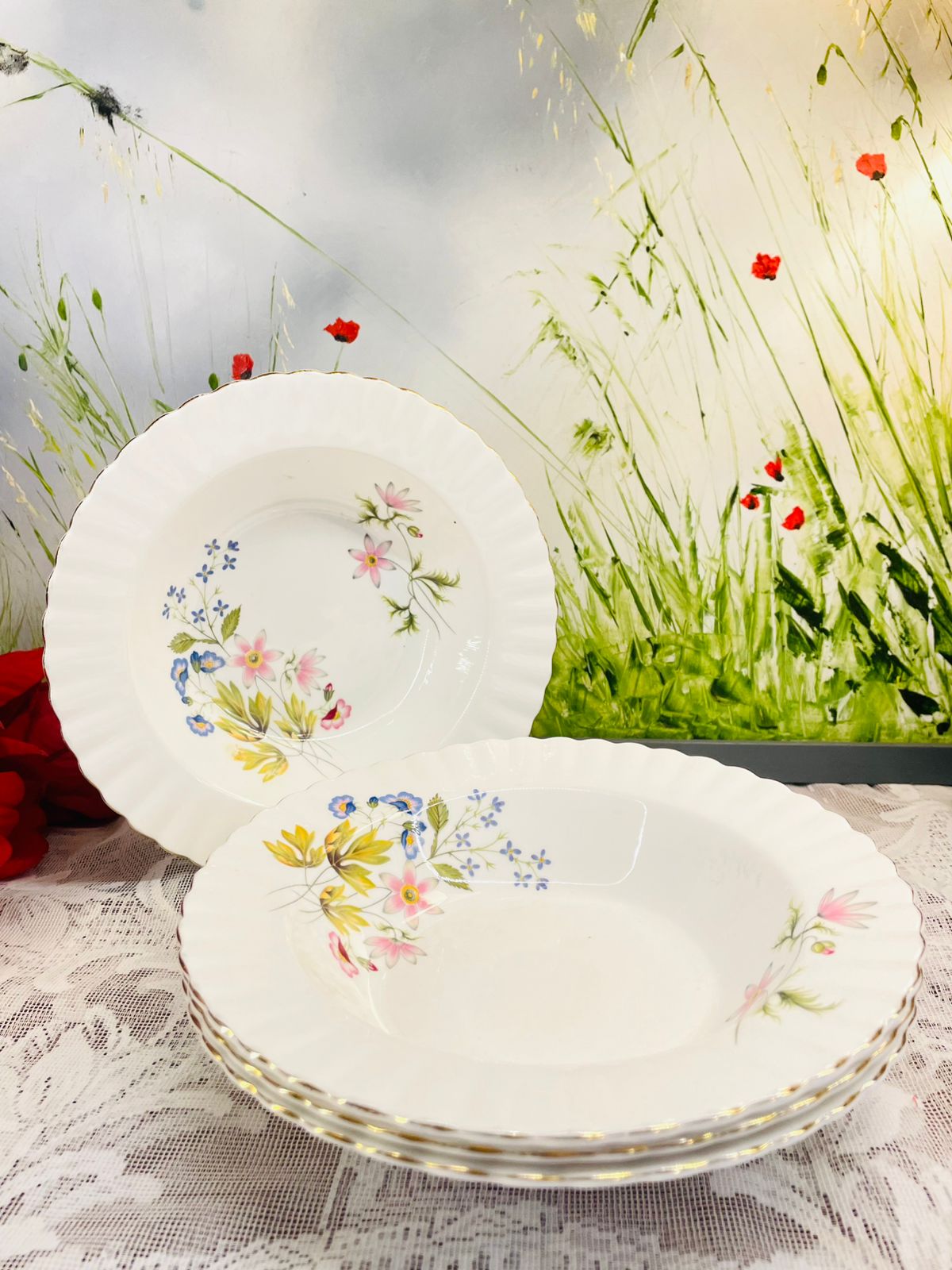 Richmond Wild Anemone Bone China Vintage  Deep Plate Set of 4