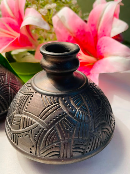Vintage Black Textured Decorative Vases 2-Piece Set Approx. 10 cm