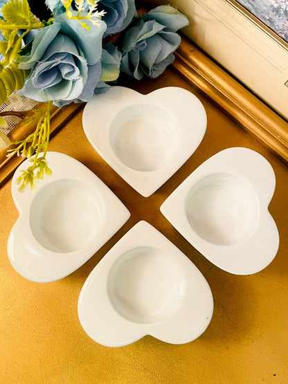 Set of 4 White Heart Candle Holders Ceramic Decor