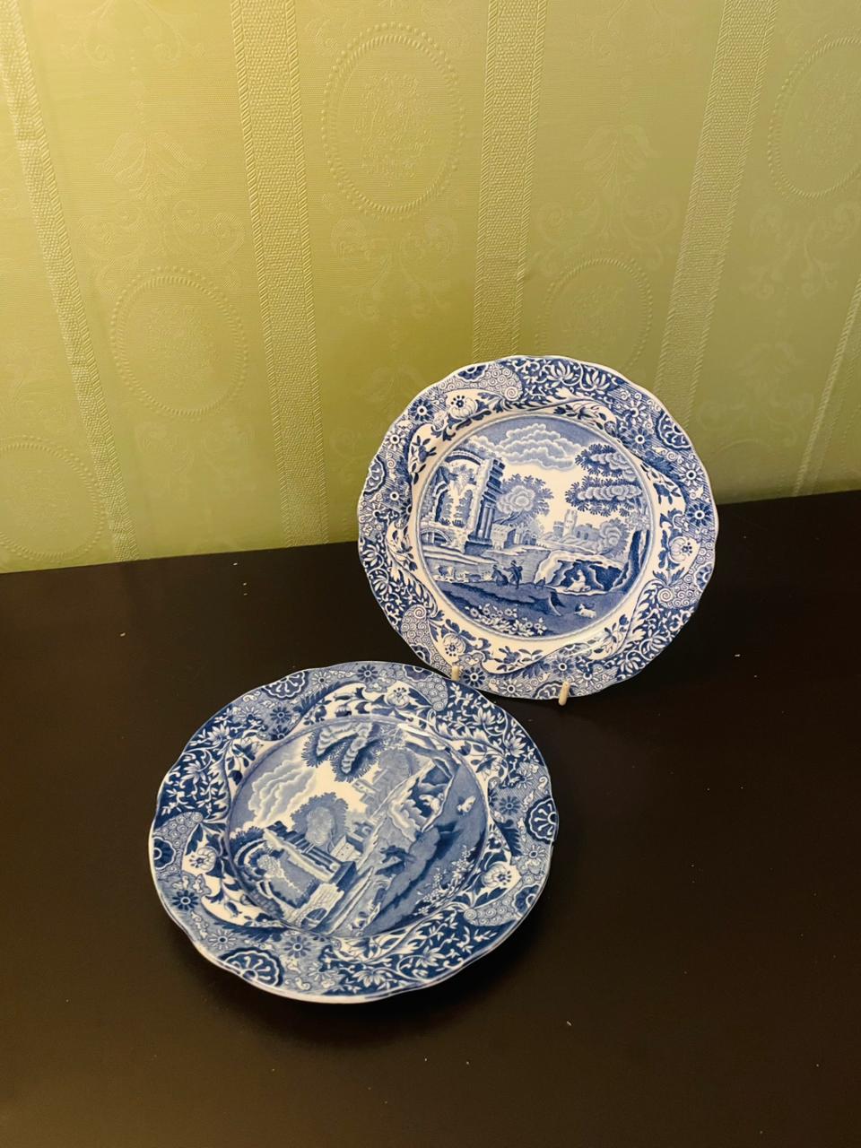 Vintage Copeland Spode Italian Blue Transferware Plates – Set of 2