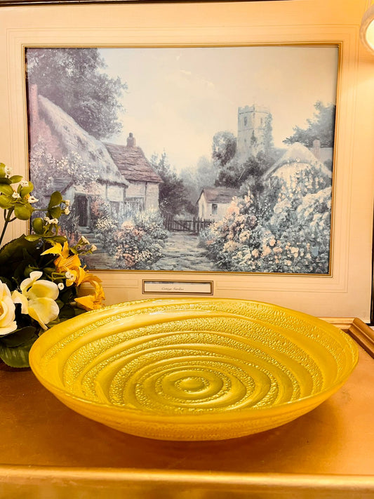 Vintage Amber Yellow Glass Swirl Decorative Bowl 10.5"